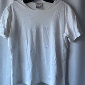 Y2K White embroidered butterfly t-shirt